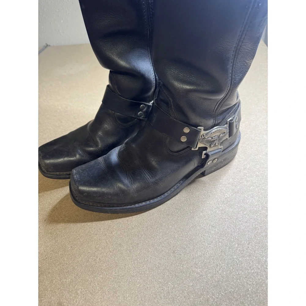 Harley-Davidson‎ Mens Black Leather Harness Boots Square Toe Eagle Plate  11 VTG